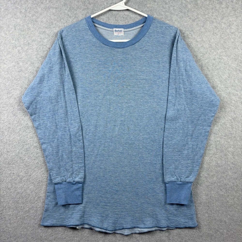 Vintage 60s Duofold Thermal Shirt Mens Large Blue Two Layer Long‎ Sleeve Wool